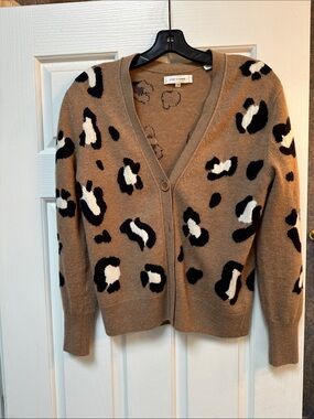 Chinti & Parker Leopard-Print V-Neck Cardigan in Camel, Black & White